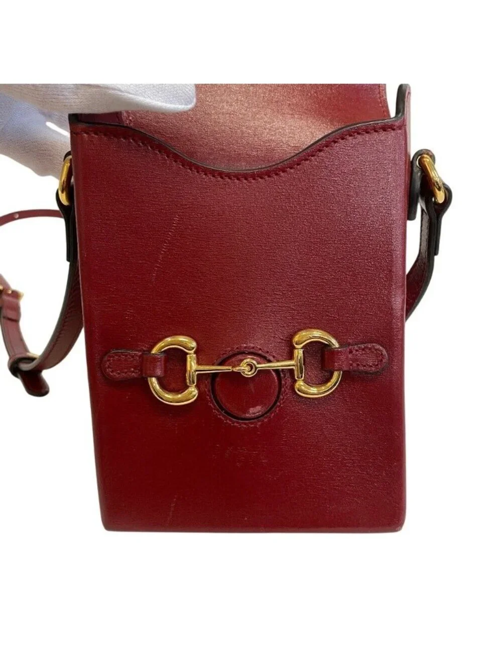 Gucci Horsebit Leather Shoulder Bag Red Crossbody Compact